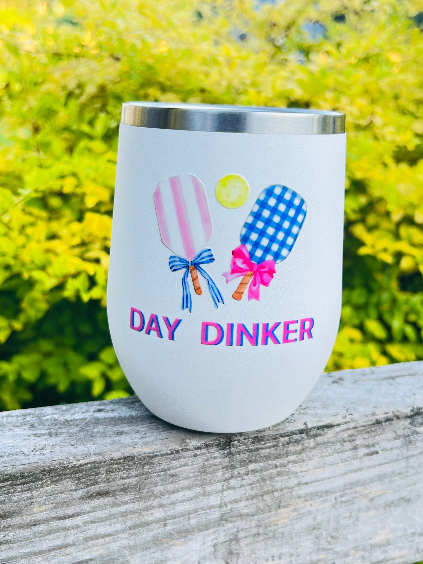 Pickleball Gingham Stripes Coquette Bow Wine Tumbler
