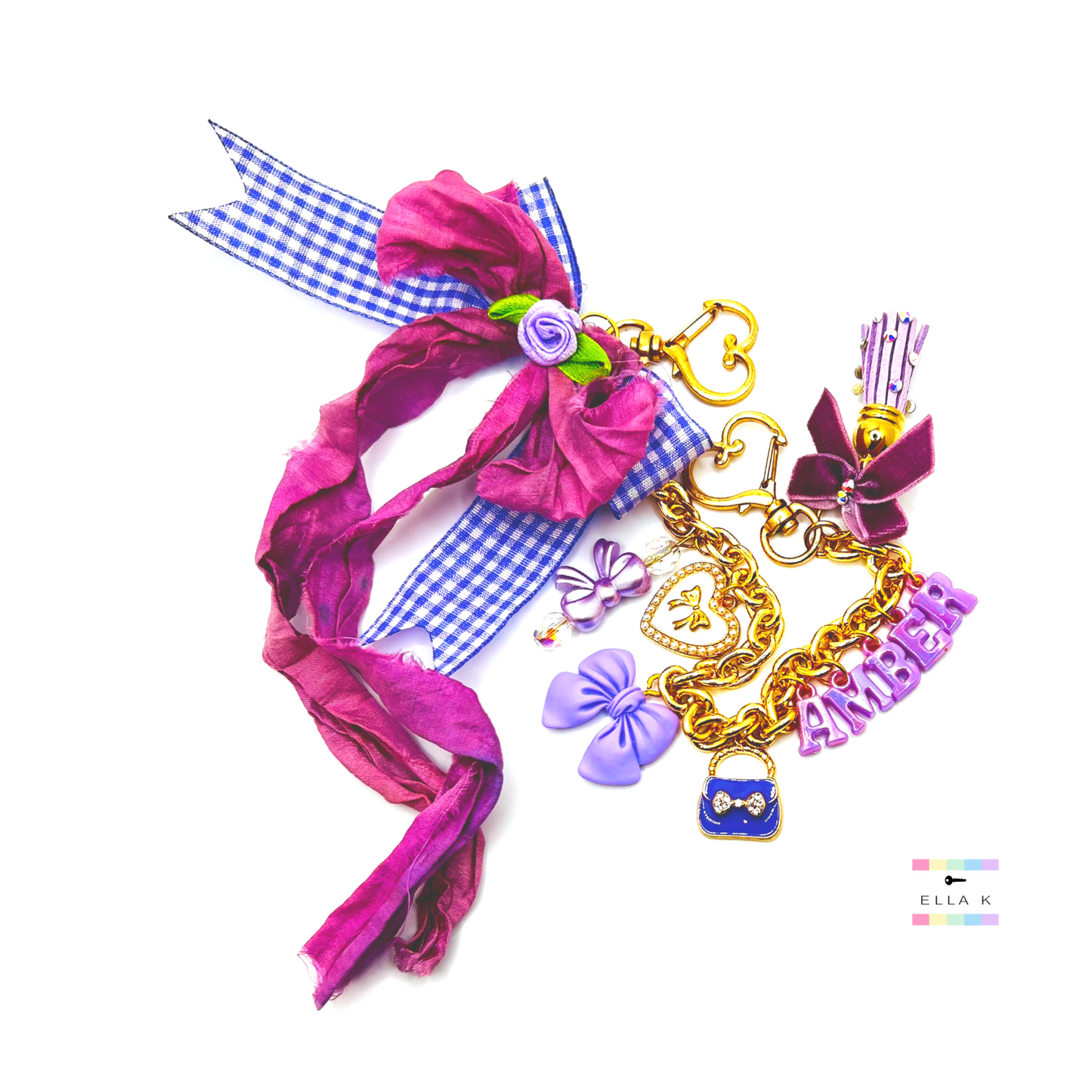 Violet Coquette Bow Custom Name Bag Charm