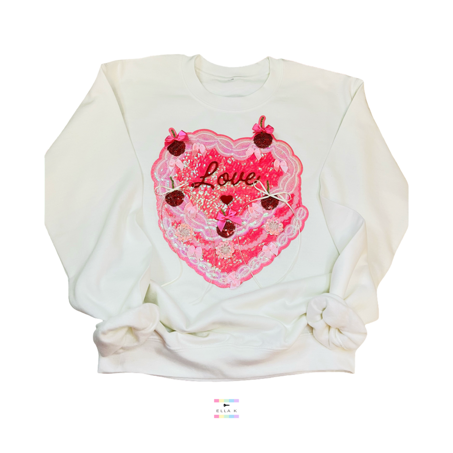 Embellished Lace Cherry Heart Cake Sweatshirt