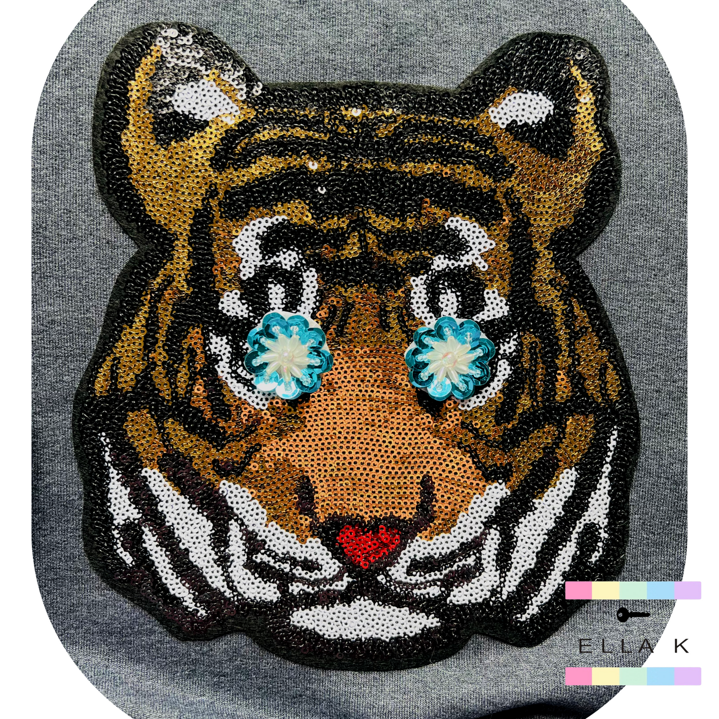 Mini Kids Blue Flower Eyes Sequin Tiger
