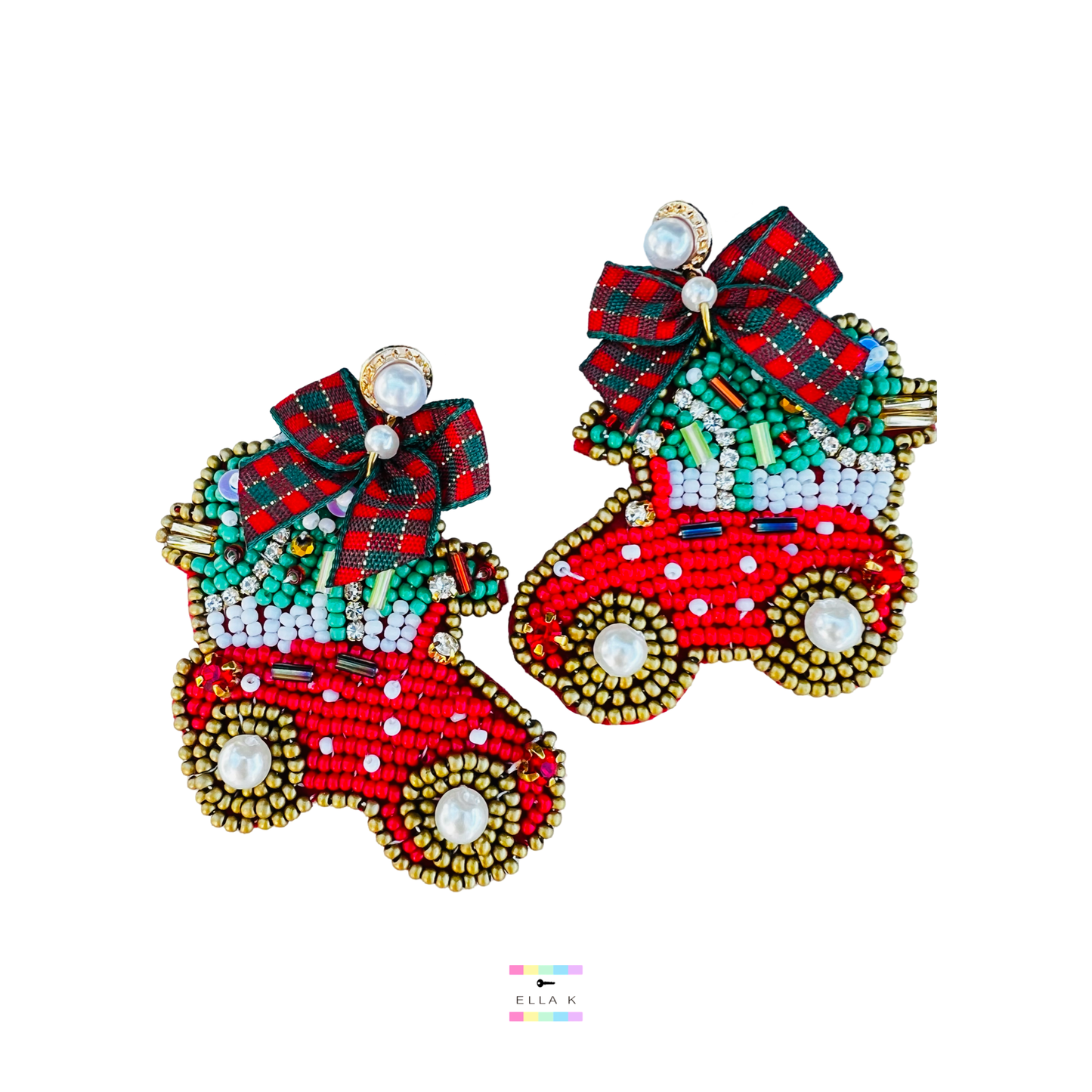 Coquette Bow Christmas Plaid Christmas Tree Car Vacation Earrings