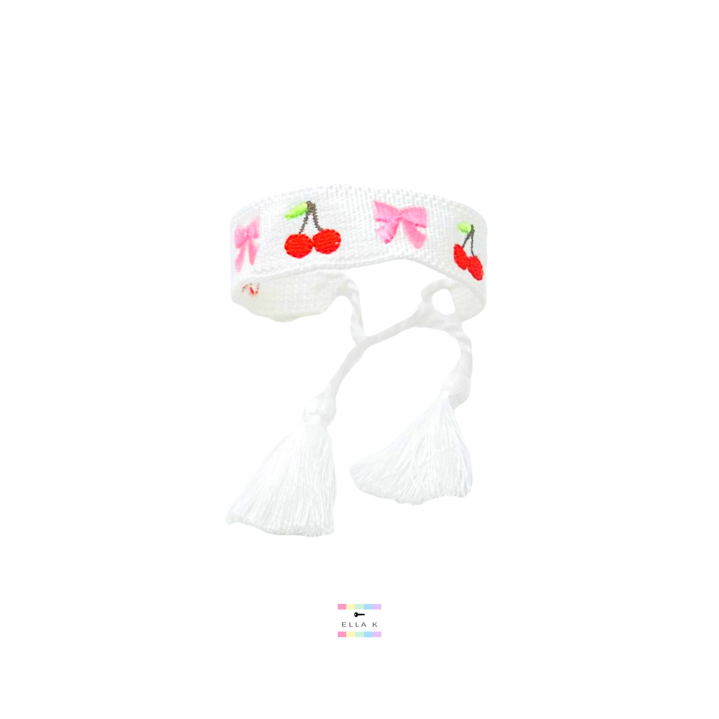 Cherry Coquette Bow Woven Tassel Bracelet
