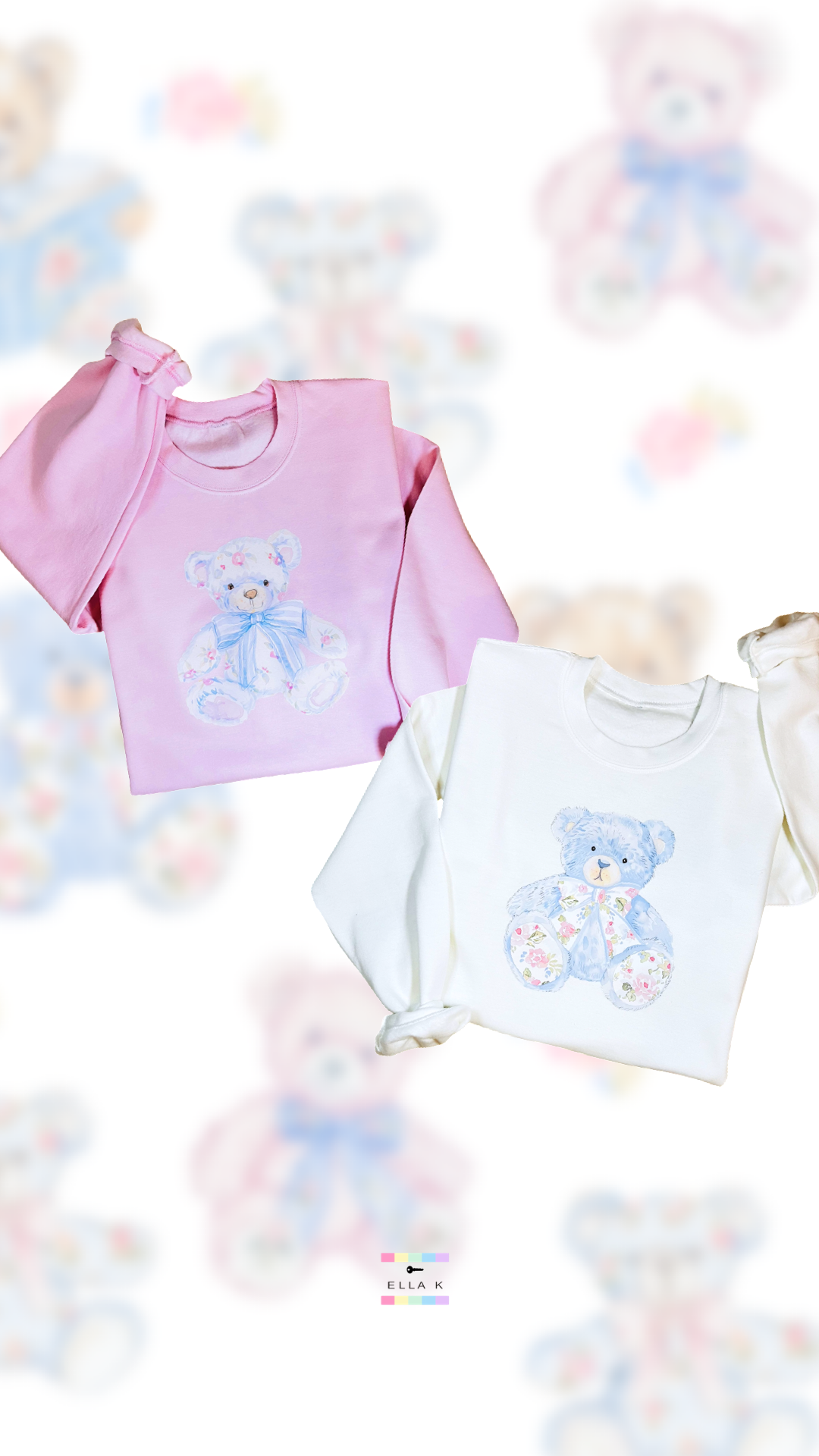 Watercolor Floral Coquette Bear Bow Sweatshirt