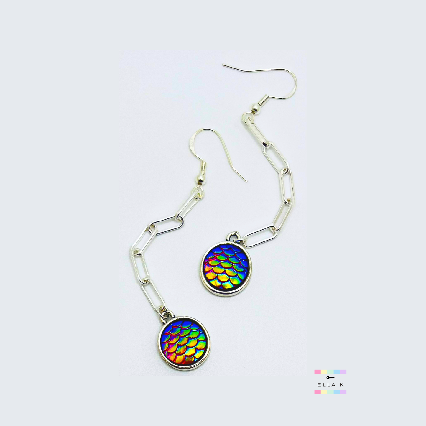 Mermaid Scale Silver Paperclip Dangle Earrings