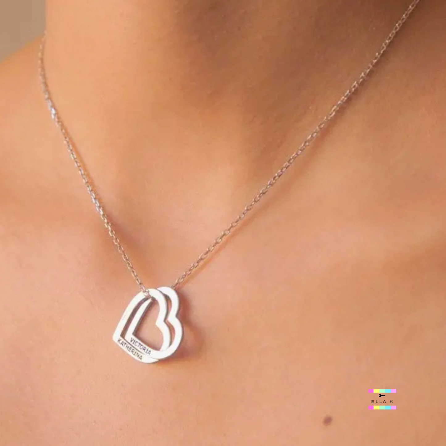 Interlocking Double Heart Name Necklace