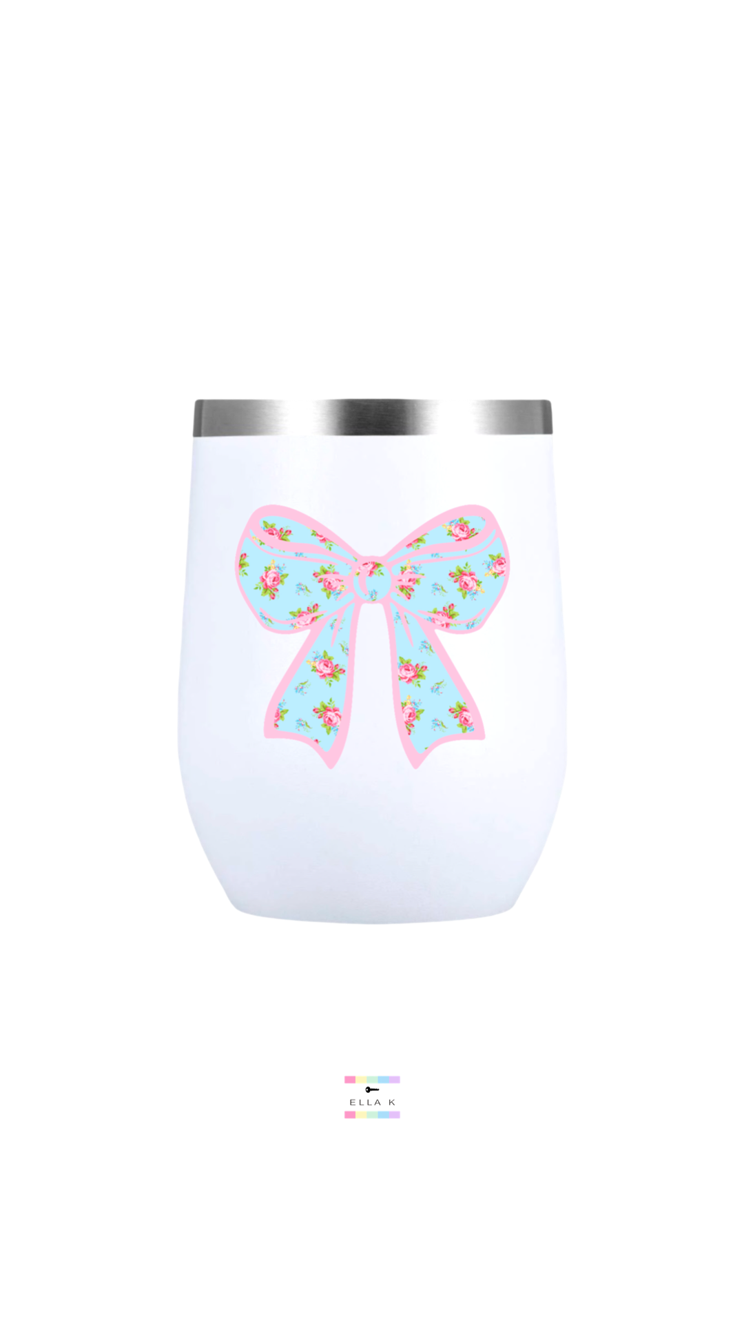 Blue Floral Coquette Bow Wine Tumbler