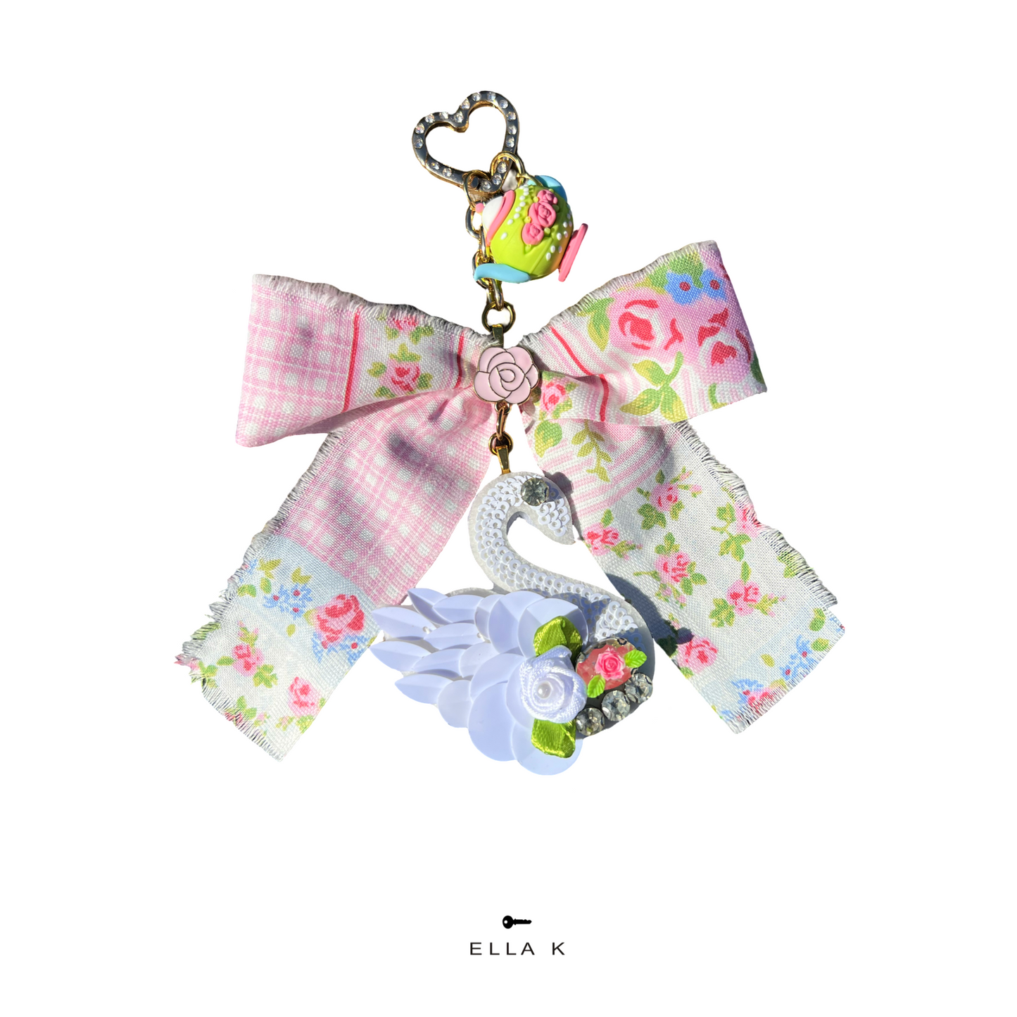 Heirloom Swan Coquette Tea Garden Bag Charm