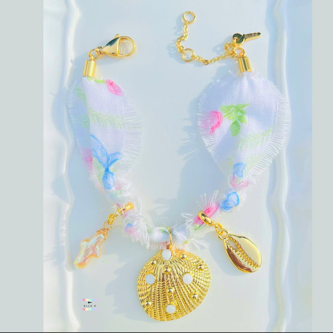 Coral Floral Coquette Bow Charm Bracelet
