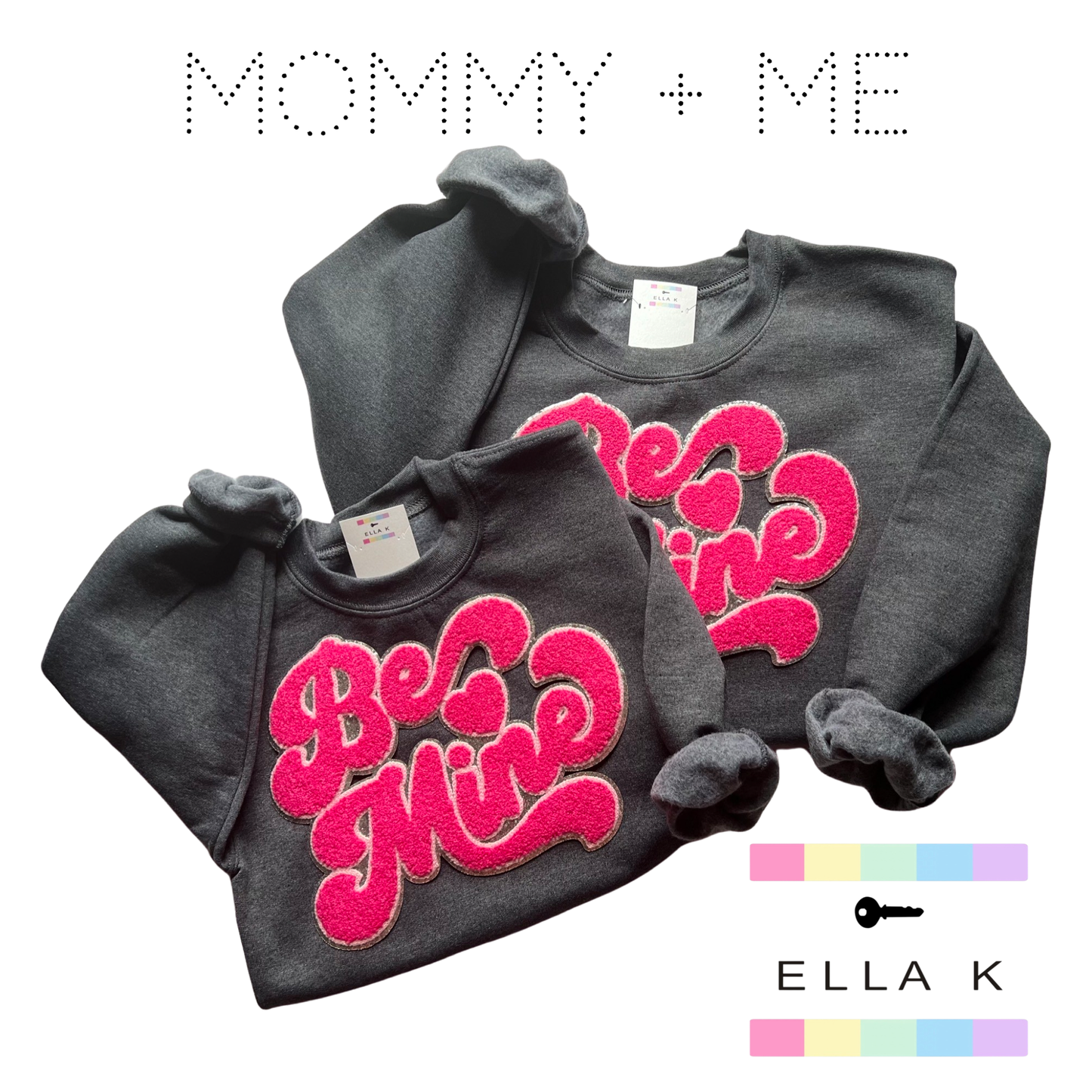 Mini Kids Hot Pink Be Mine Heather Gray Sweatshirt