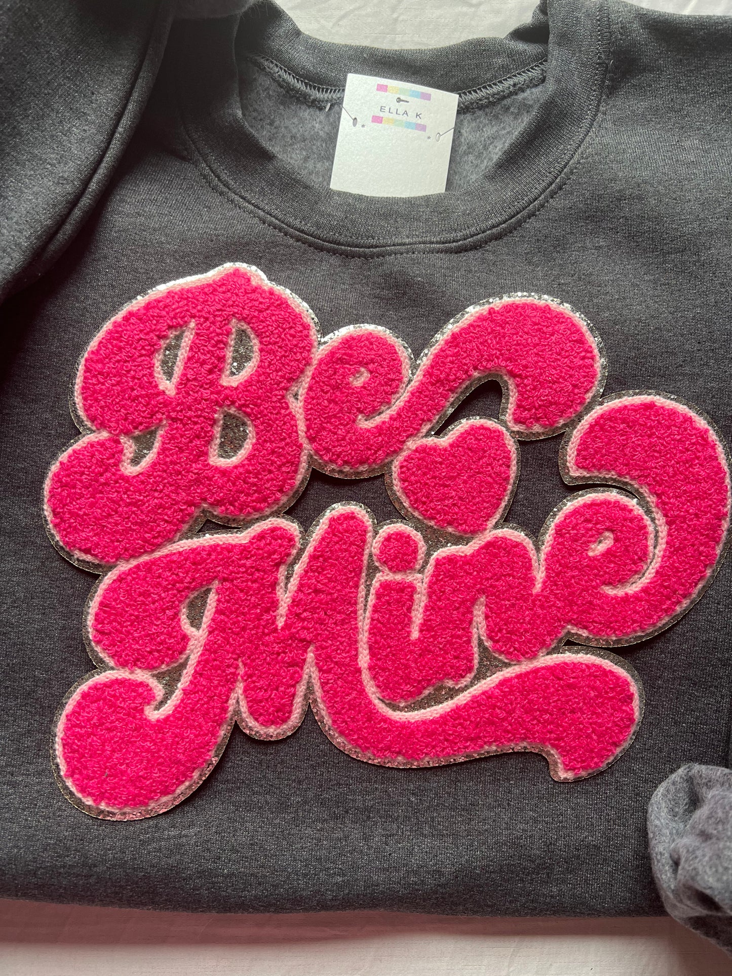 Mini Kids Hot Pink Be Mine Heather Gray Sweatshirt