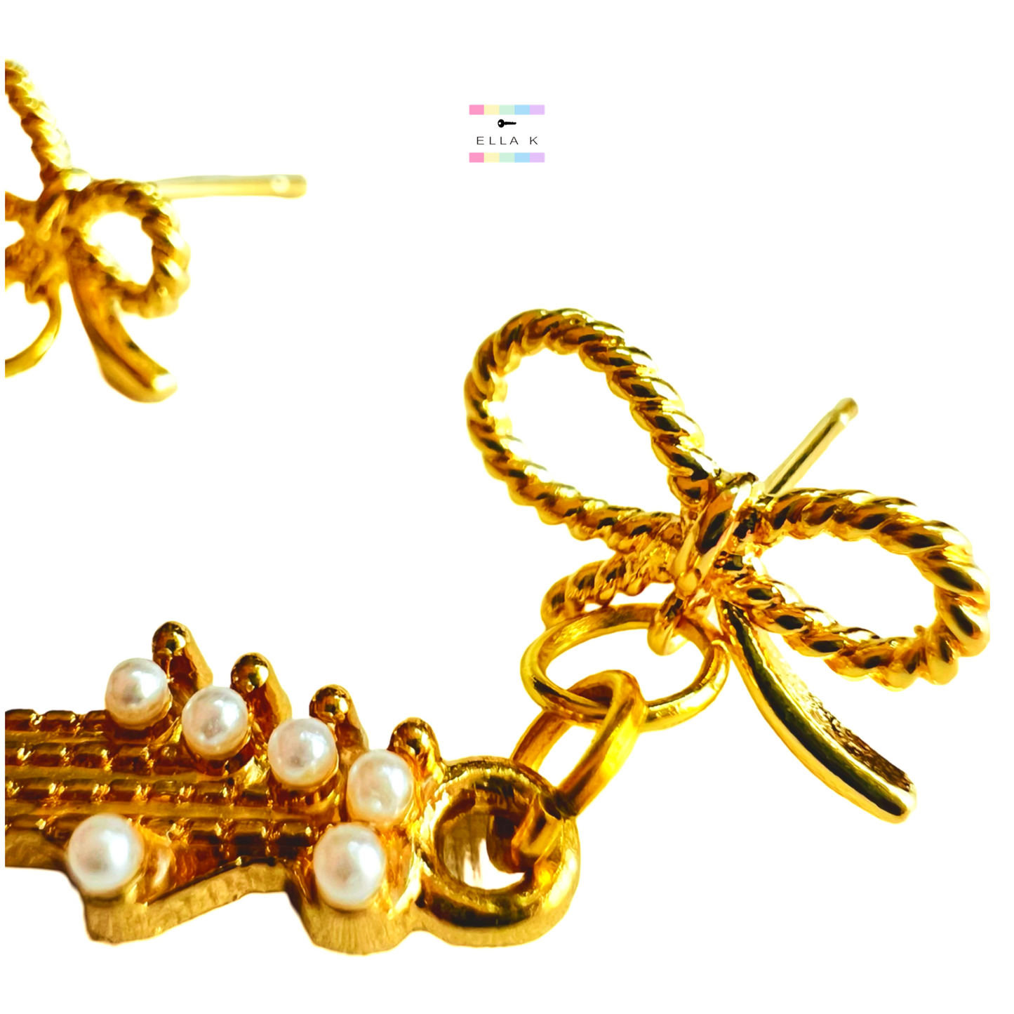 Rhinestone Guitar Coquette Bow Earrings