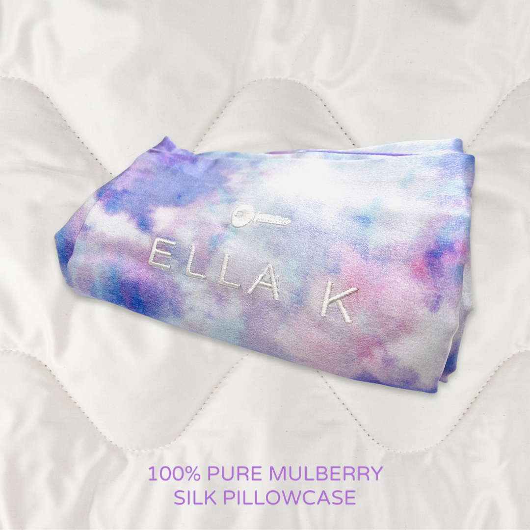 Ella K 100% Pure Mulberry Silk Pillowcase - Queen Size - Purple Clouds
