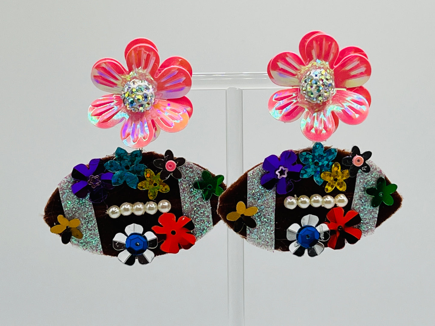 Party Pink Flower Football Earrings
