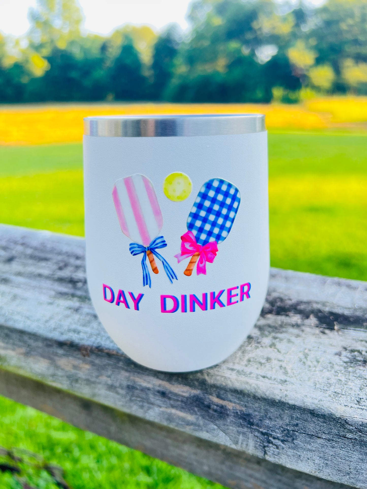Pickleball Gingham Stripes Coquette Bow Wine Tumbler