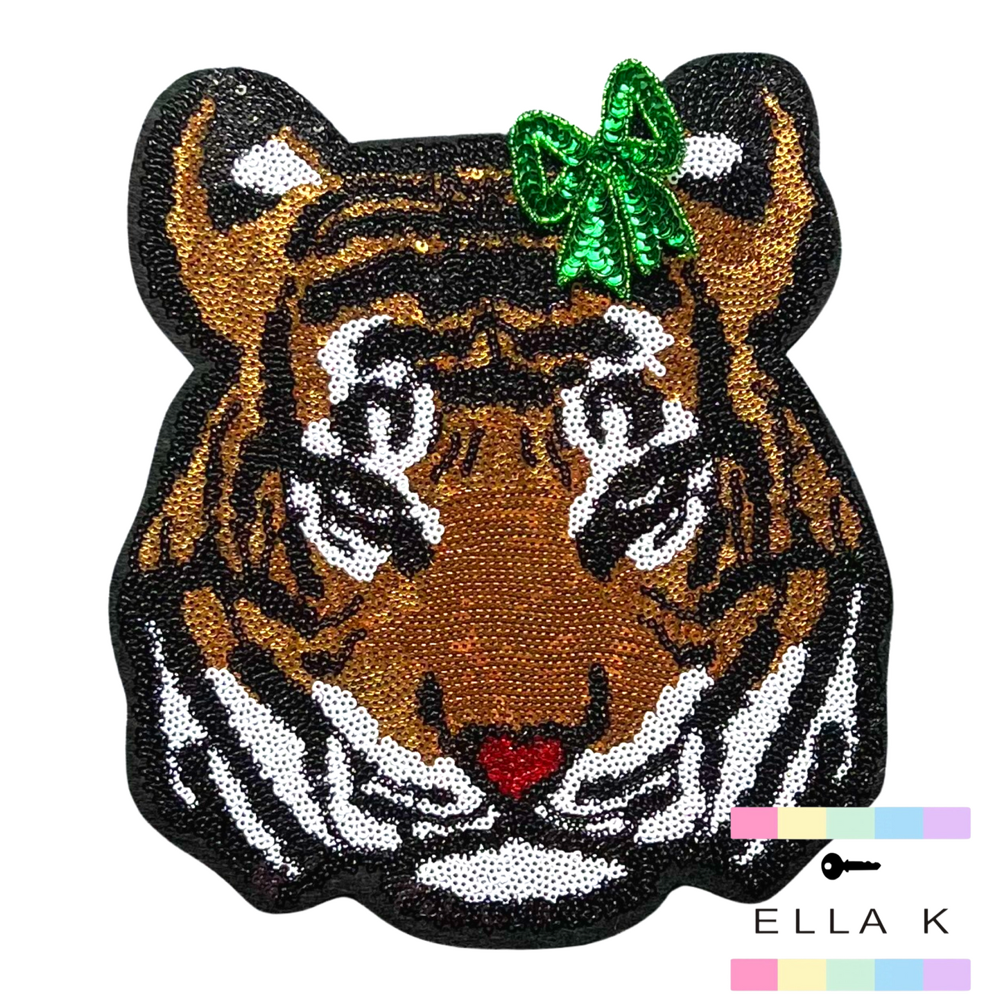 Mini Kids Green Bow Sequin Tiger