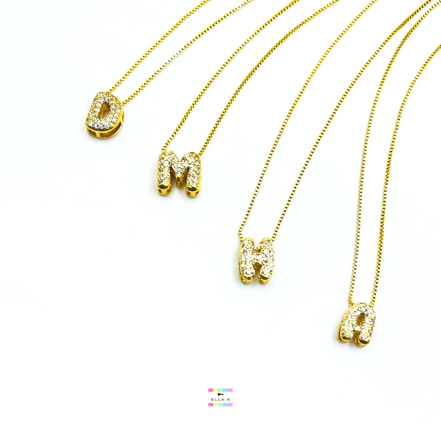 Bubble Letter Mini Pave Initial Necklace