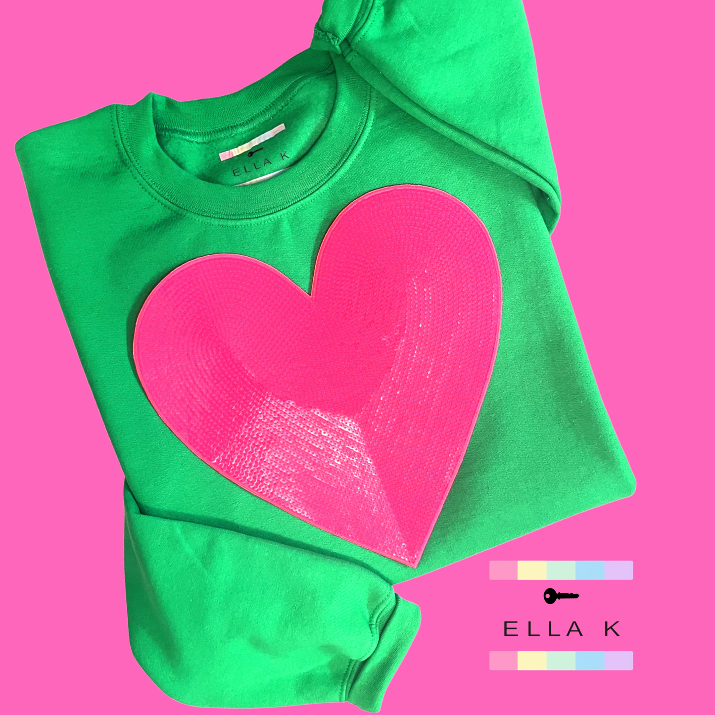 Pink Heart Kelly Green Pullover
