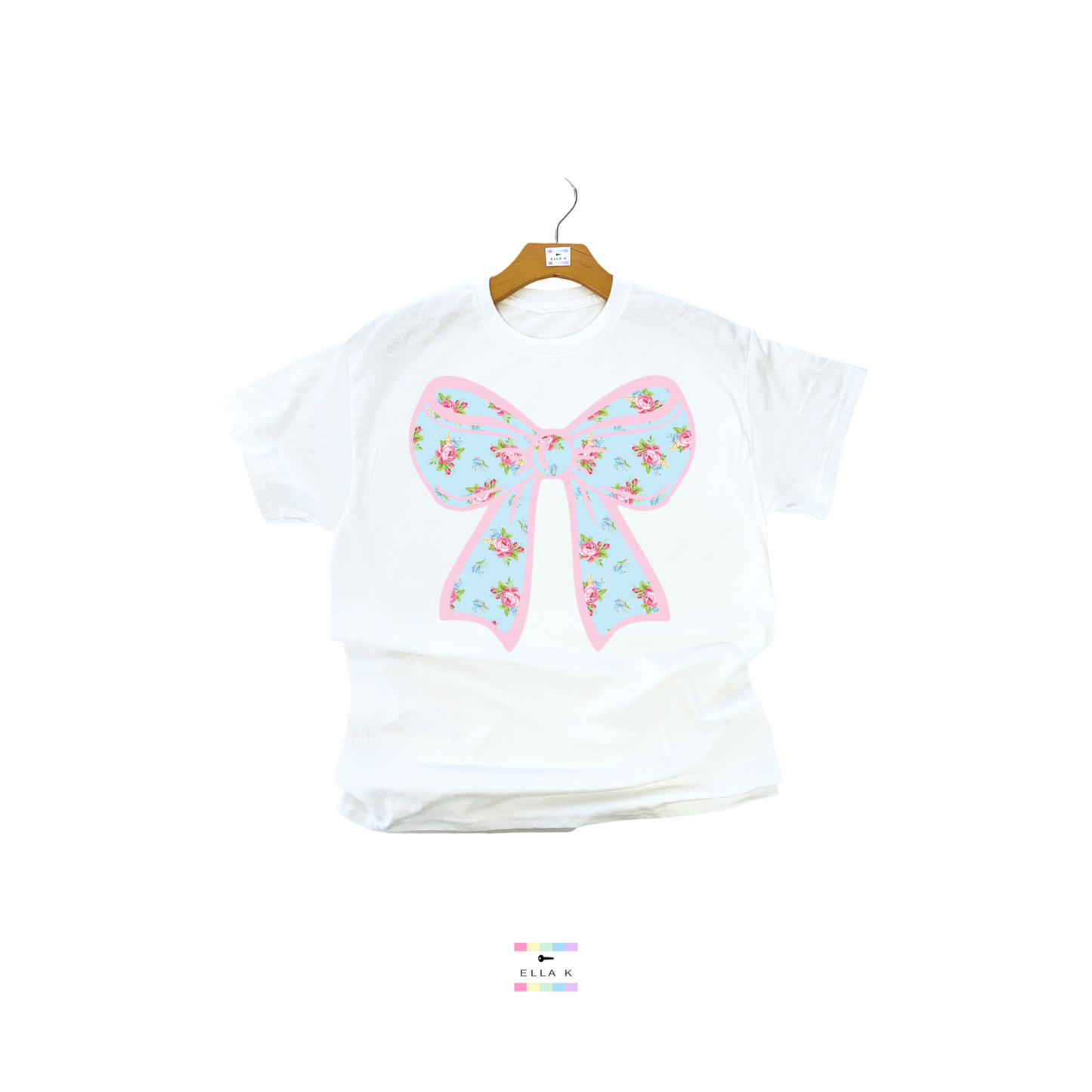 Blue Floral Coquette Bow Tee
