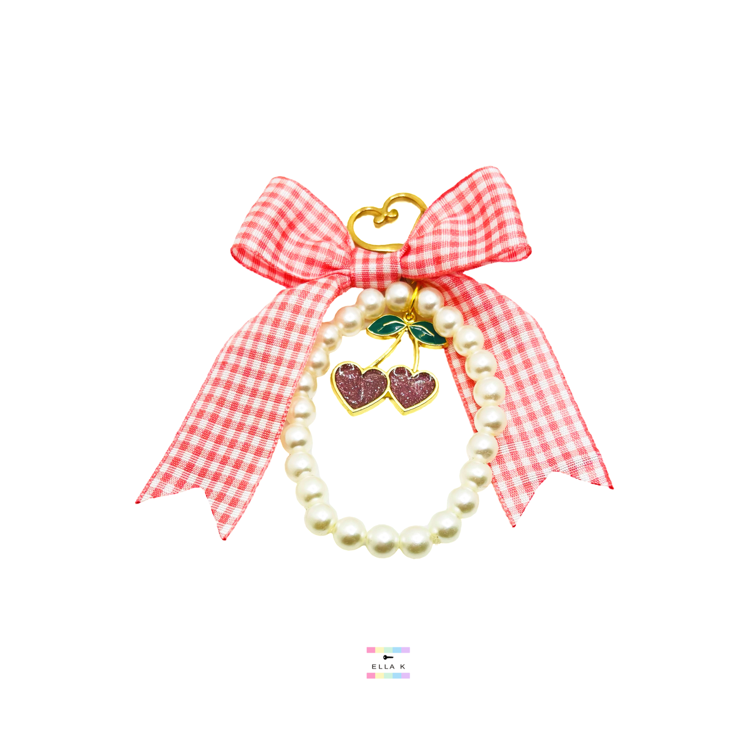 Gingham Coquette Bow Pearl Bag Charm / Key Chain