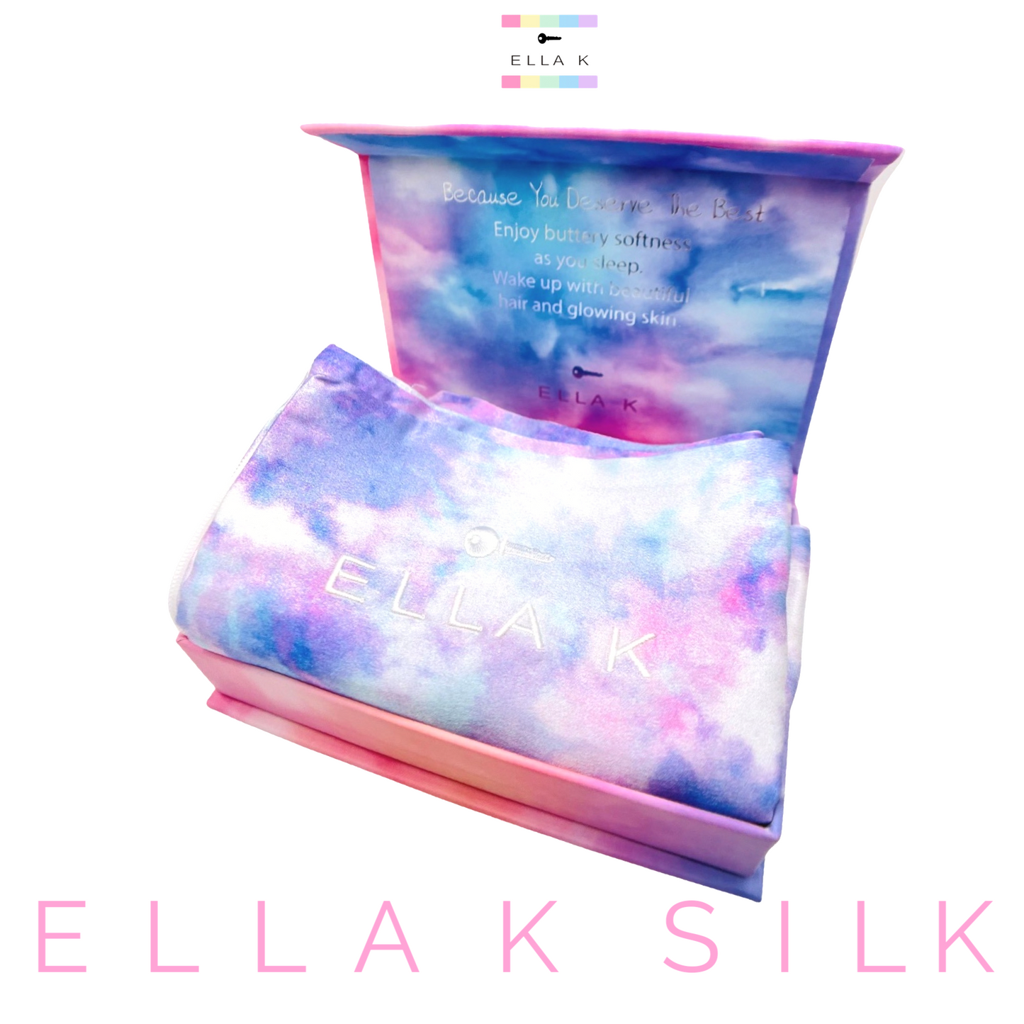 Ella K 100% Pure Mulberry Silk Pillowcase - Queen Size - Purple Clouds
