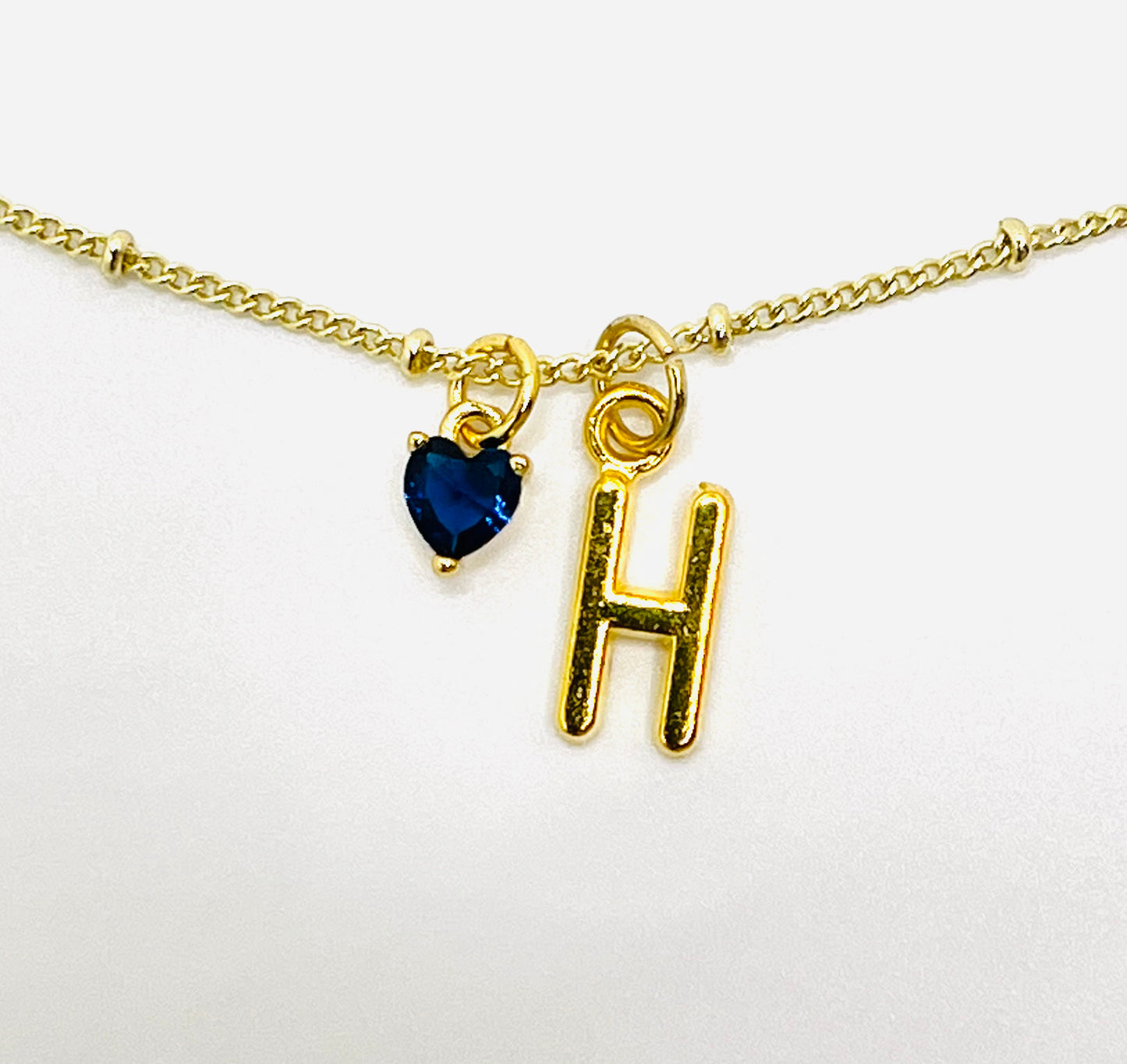 Kylie Sapphire Heart Initial Necklace