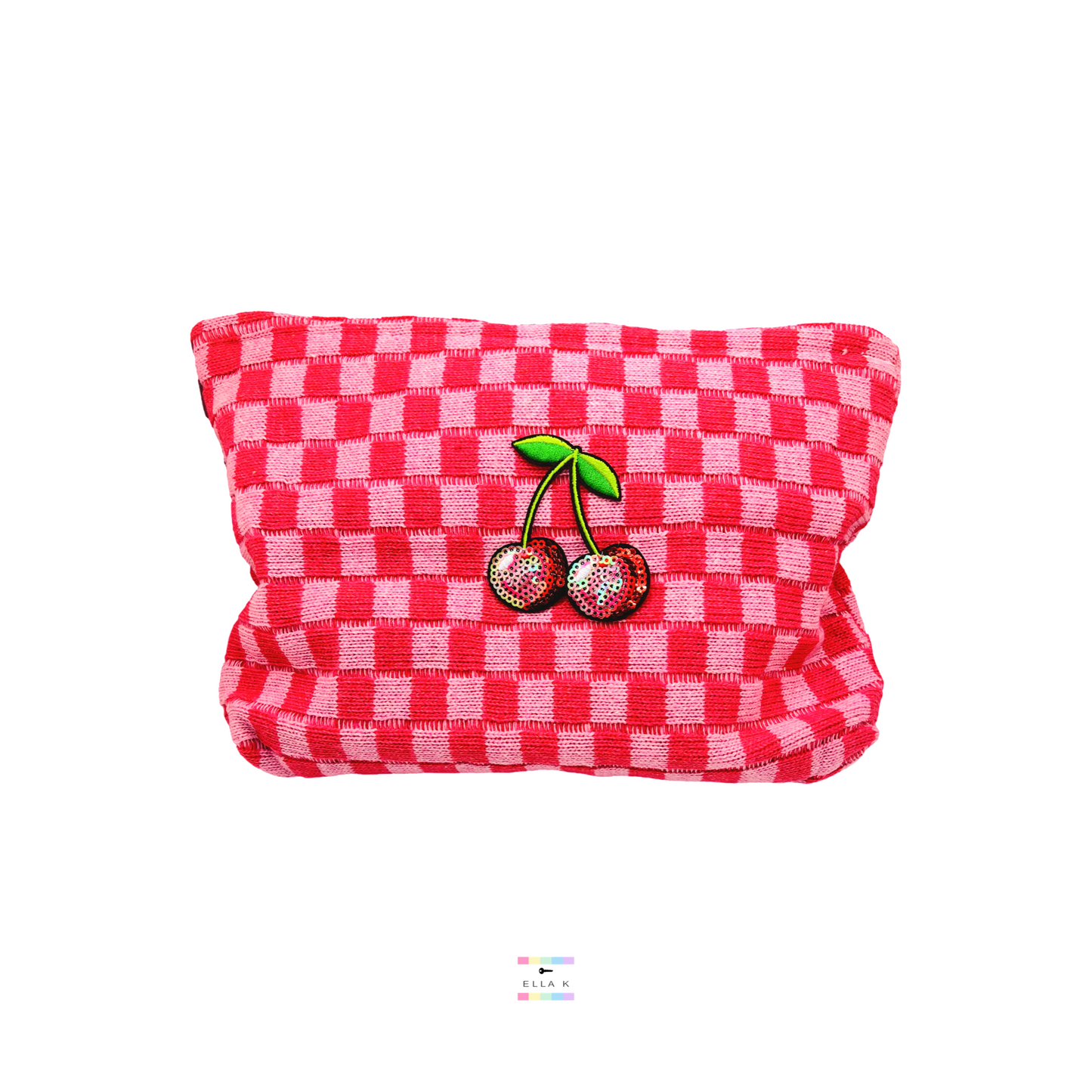 Pink Checkered Cherry Makeup Pouch