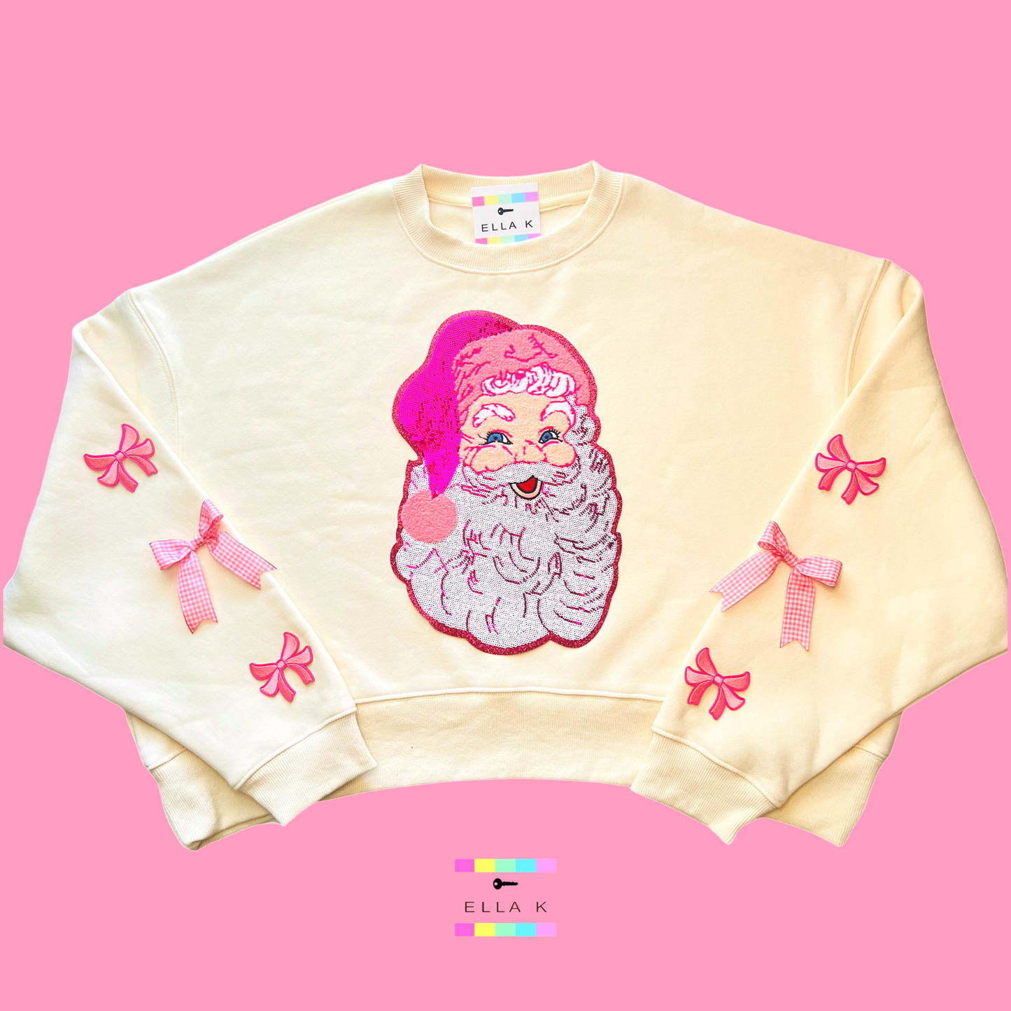 Preppy Pink Sequin Santa Cropped Pullover