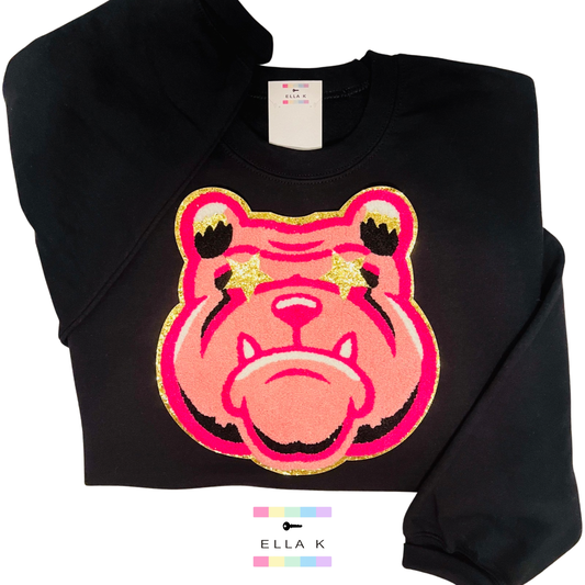 Preppy Pink Chenille Bulldog Pullover