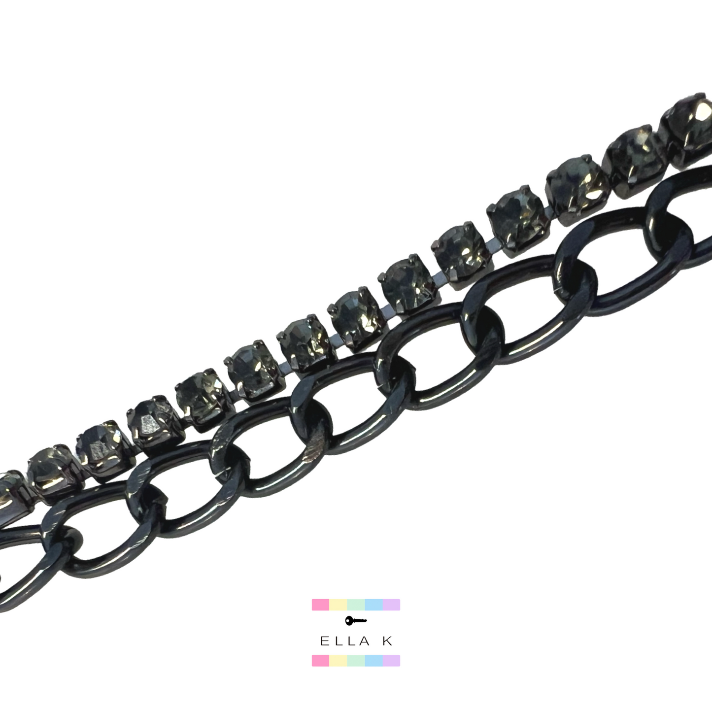 Black Onyx Double Chunky Chain Rhinestone Slider Bracelet