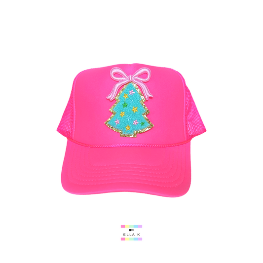 Neon Pink Christmas Tree Trucker Hat