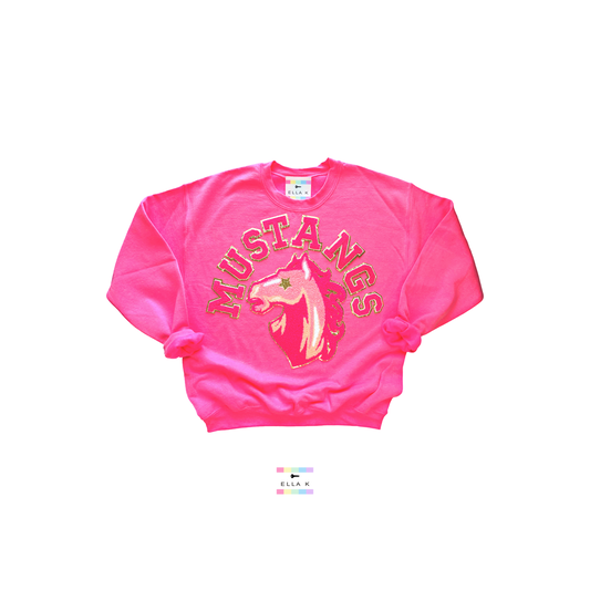 West Jones Mustangs Preppy Pink Varsity  Pullover