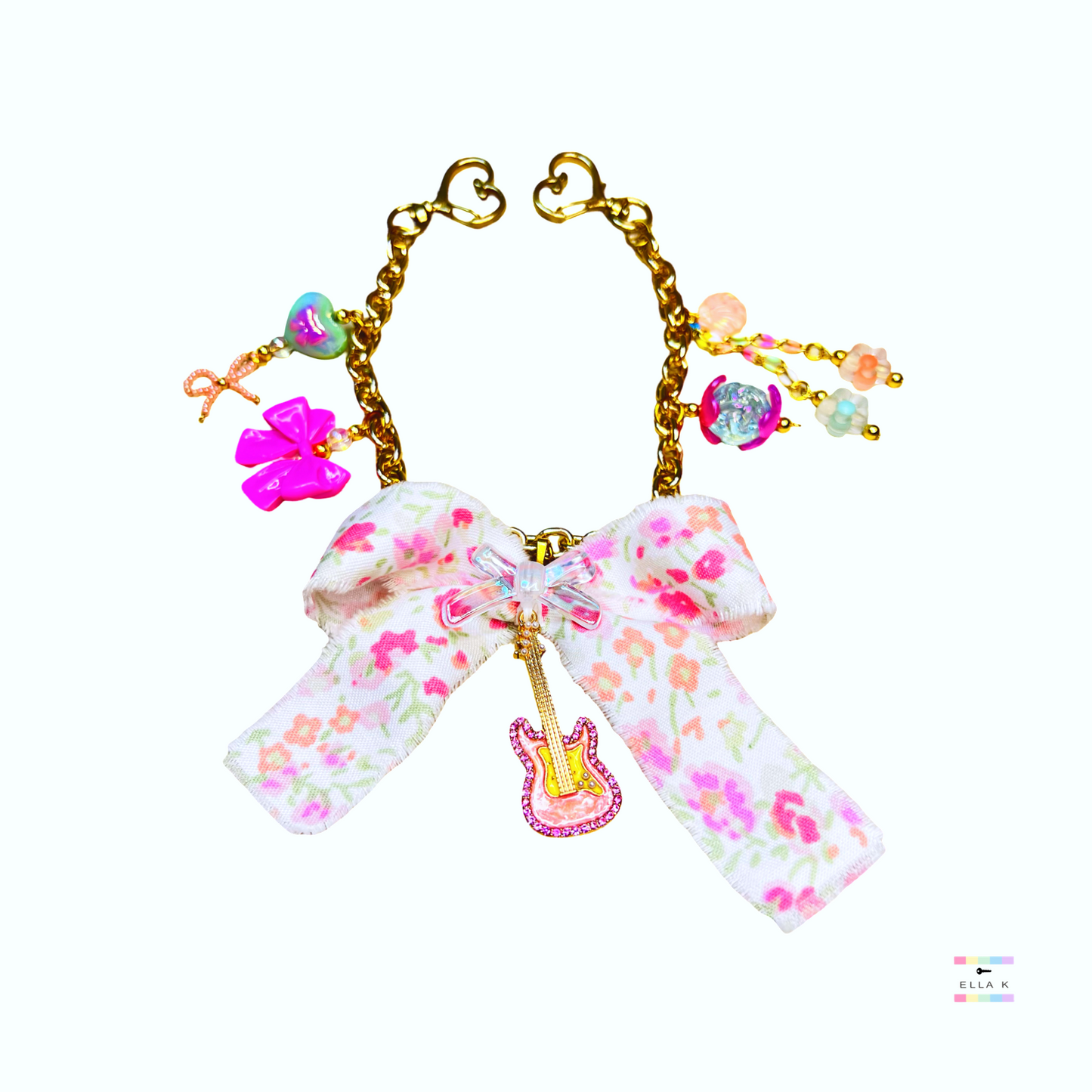 Pink Guitar Floral Coquette Bag Charm