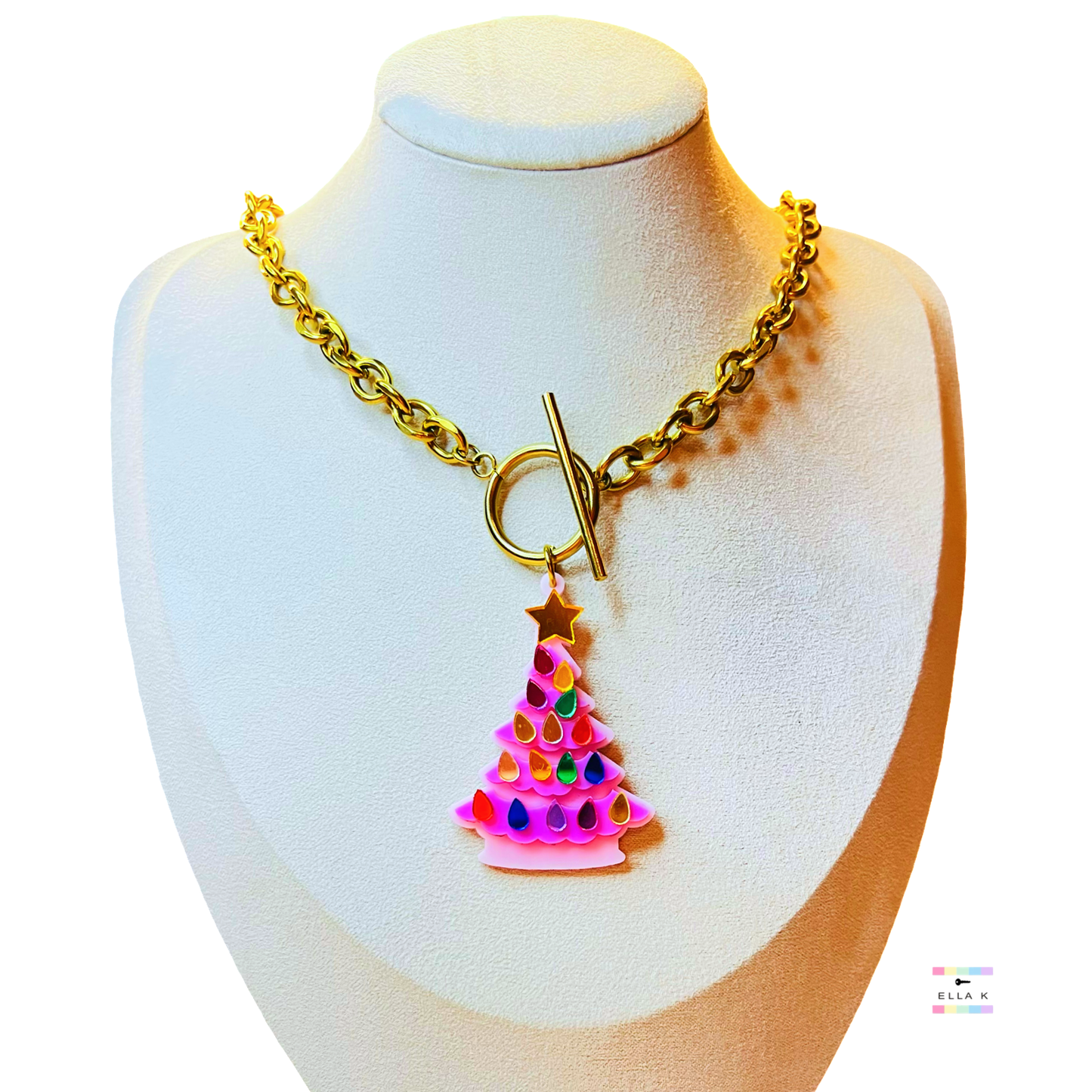 Pink Nostalgic Glow Christmas Tree Necklace