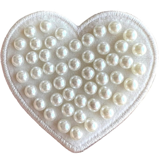 Velvet White Pearl Heart Patch