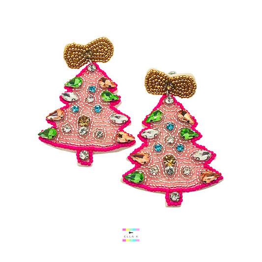 Pink Christmas Tree Earrings