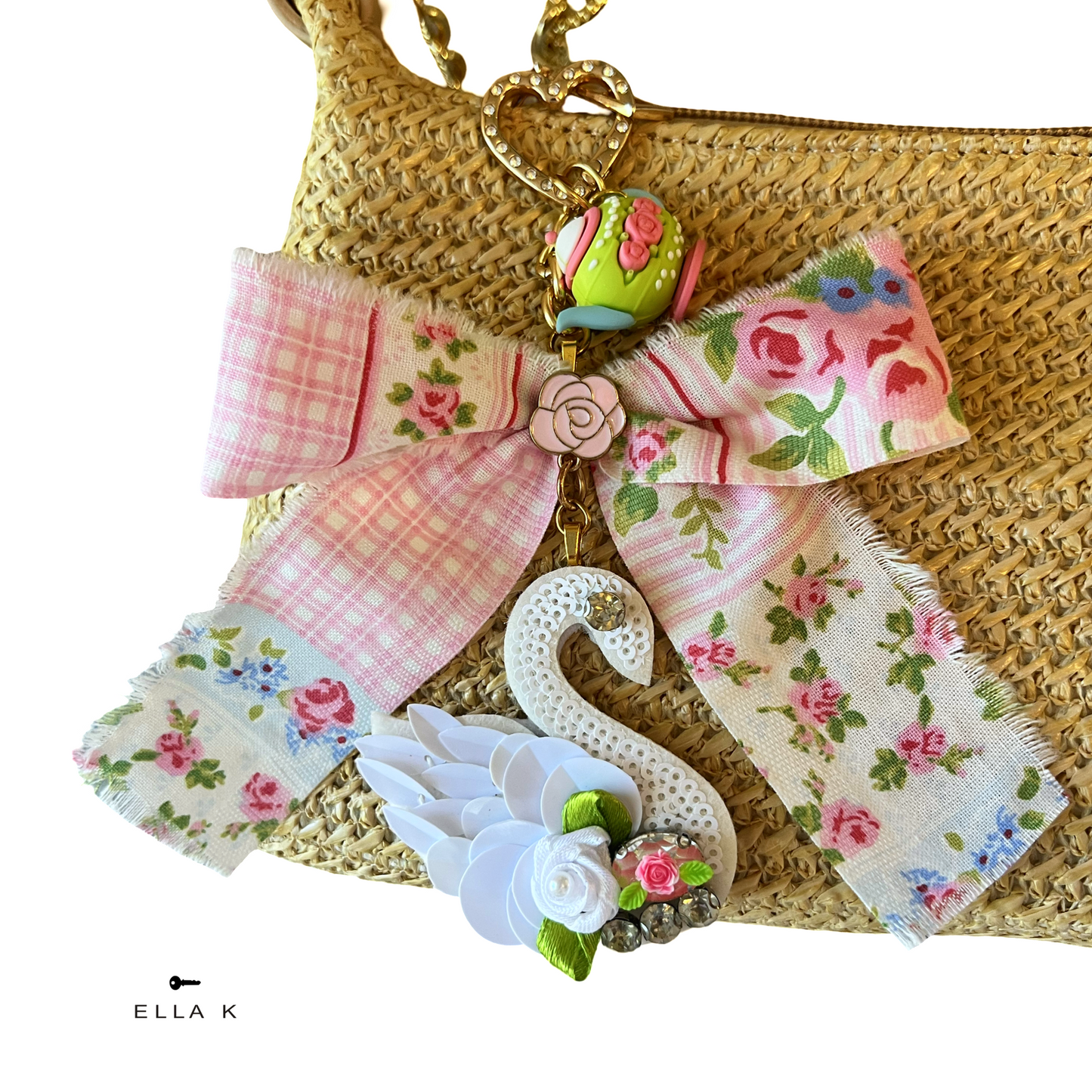 Heirloom Swan Coquette Tea Garden Bag Charm