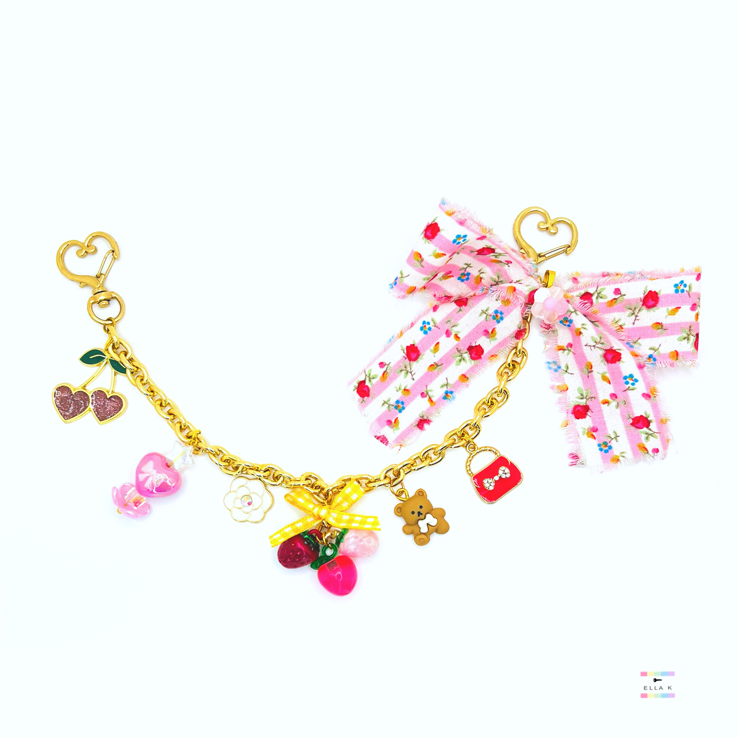 Pretty In Pink Floral Fruit Coquette Bow Bag Charm