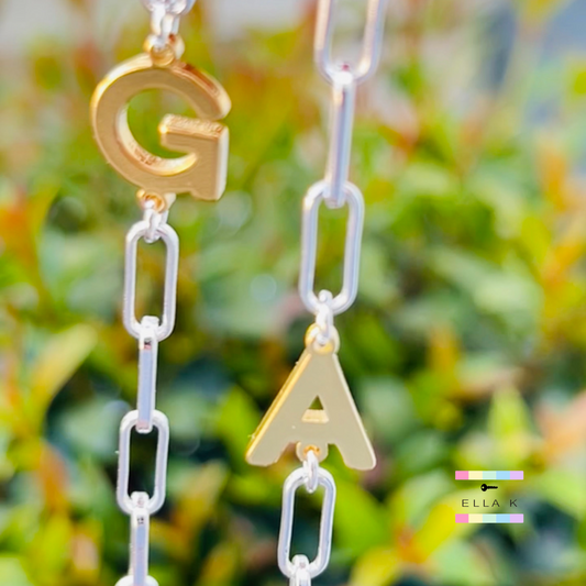 Silver Paperclip Gold Letter Necklace