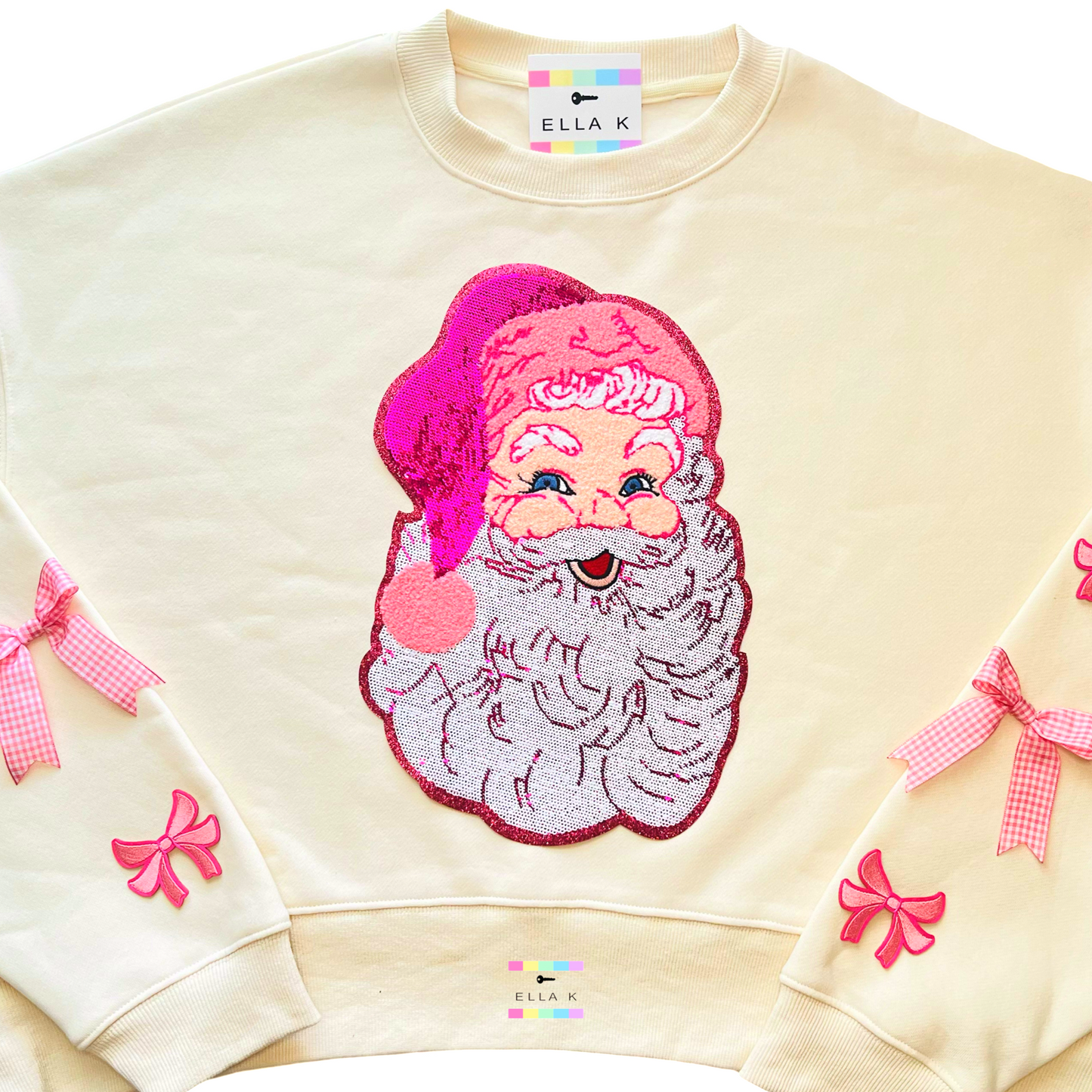 Preppy Pink Sequin Santa Cropped Pullover