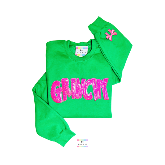 Pink Sequin “Grinchy” Custom Color Christmas Sweatshirt