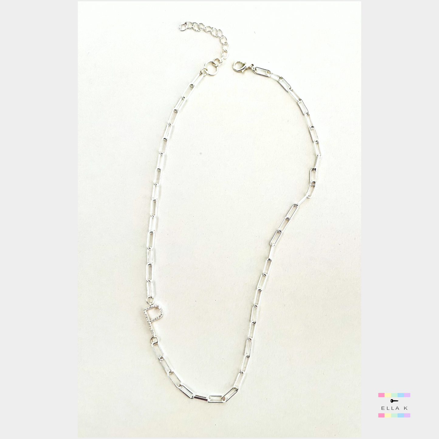 Silver Paperclip Pave Initial Necklace