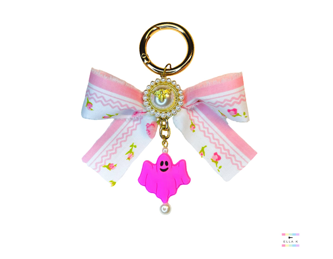 Pink Ghost Flora Luxe Coquette Bow Bag Charm