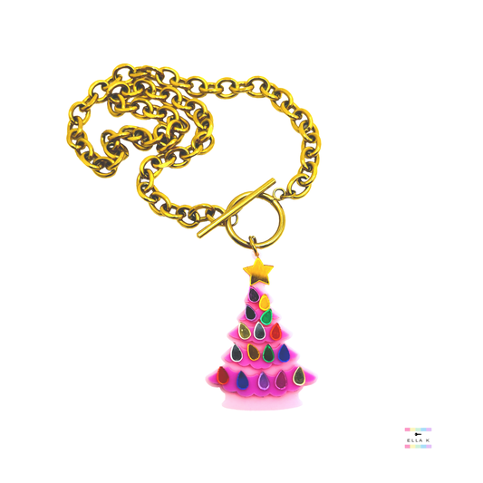 Pink Nostalgic Glow Christmas Tree Necklace