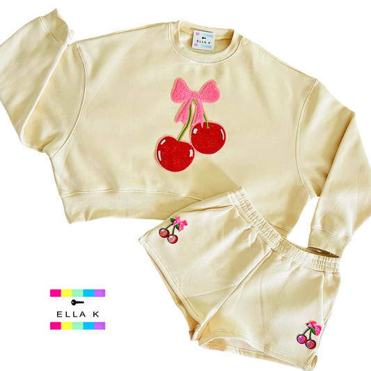 Double Cherry Coquette Bow Sweatshirt & Shorts Set