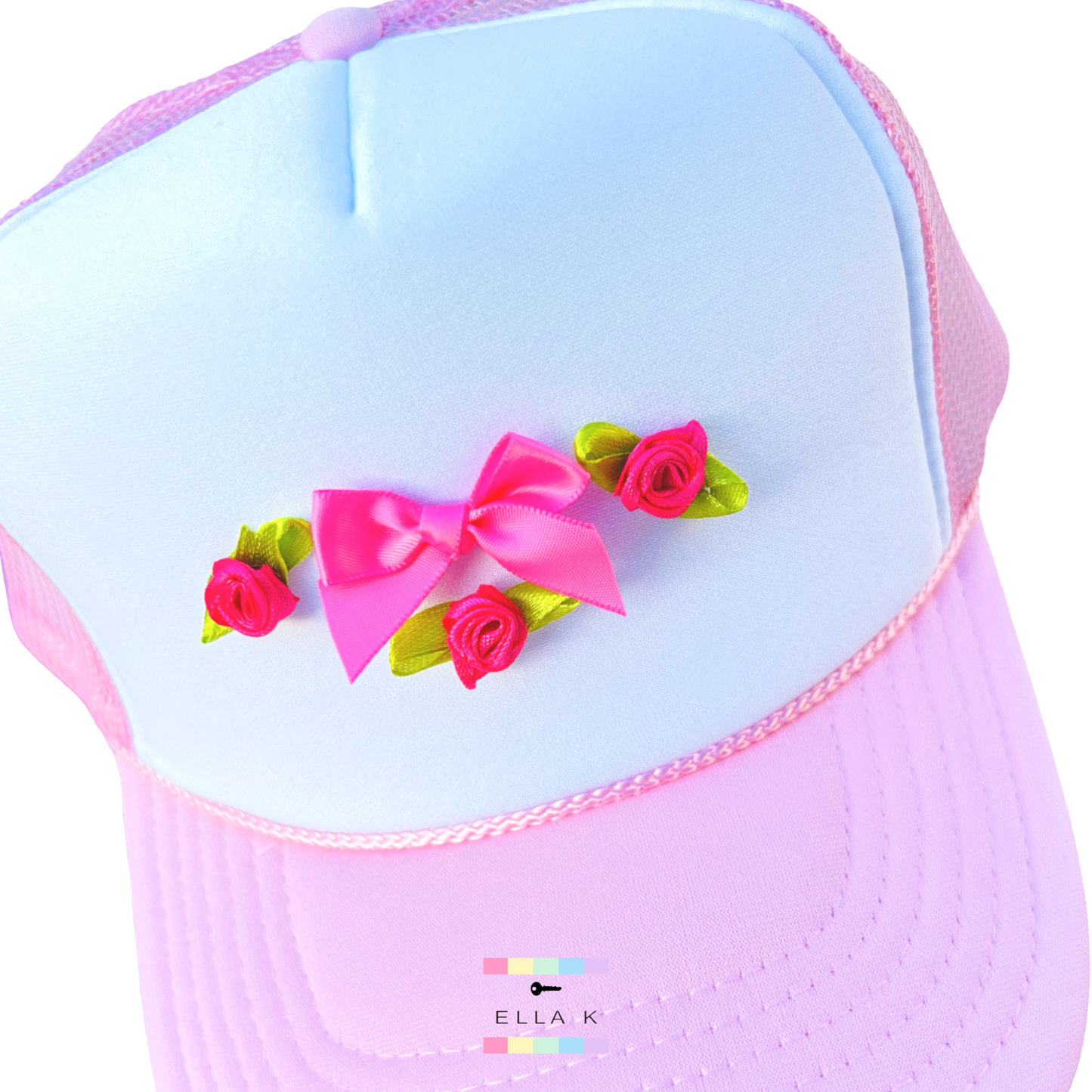 Coquette Bow & Roses Light Pink Trucker Hat