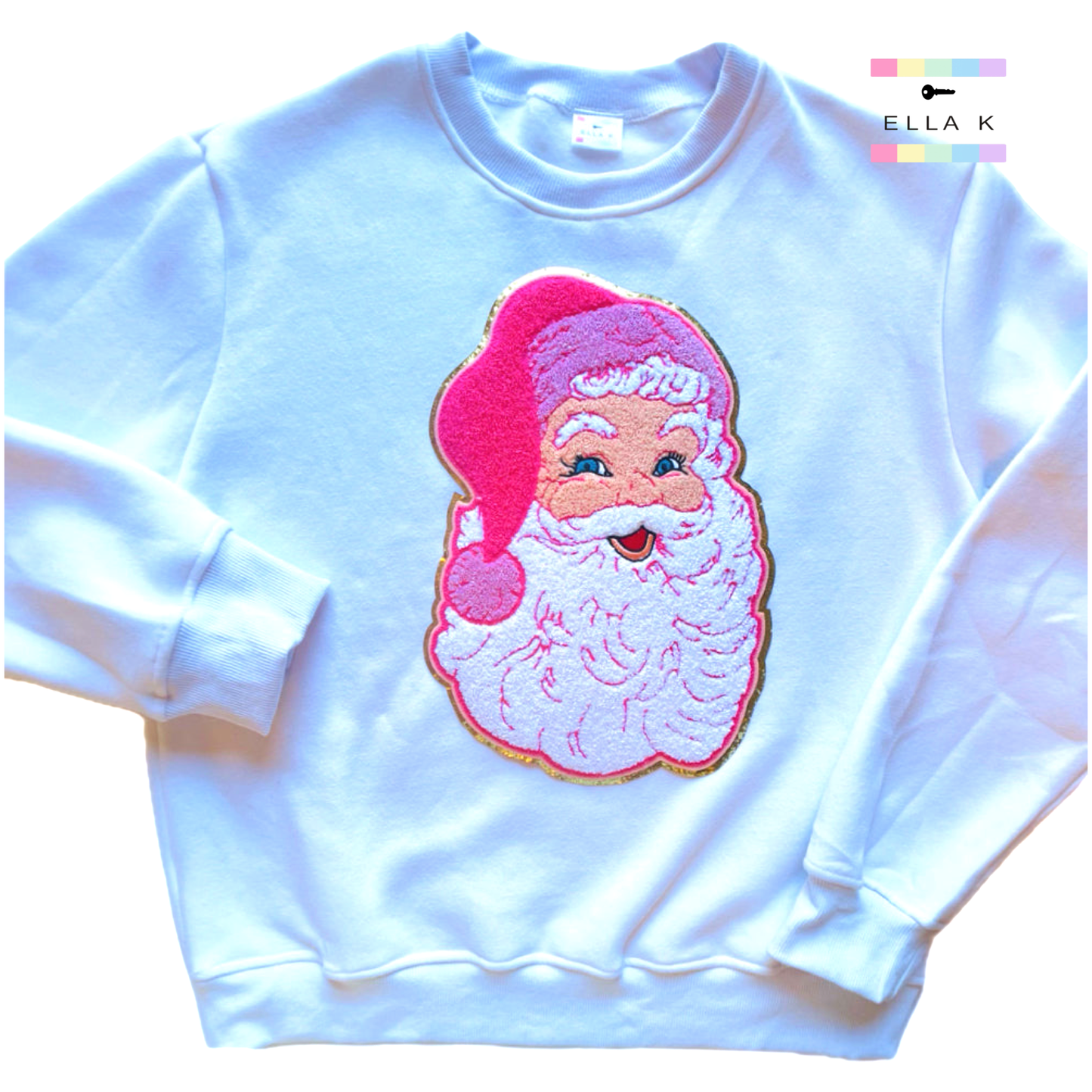 Preppy Pink Santa Sweatshirt - White