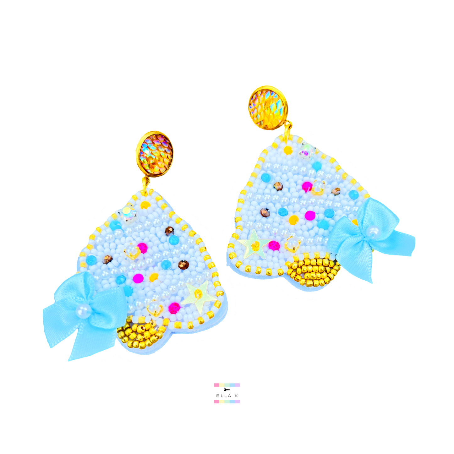 Mermaids By The Sea Coquette Bow Christmas Tree Earrings