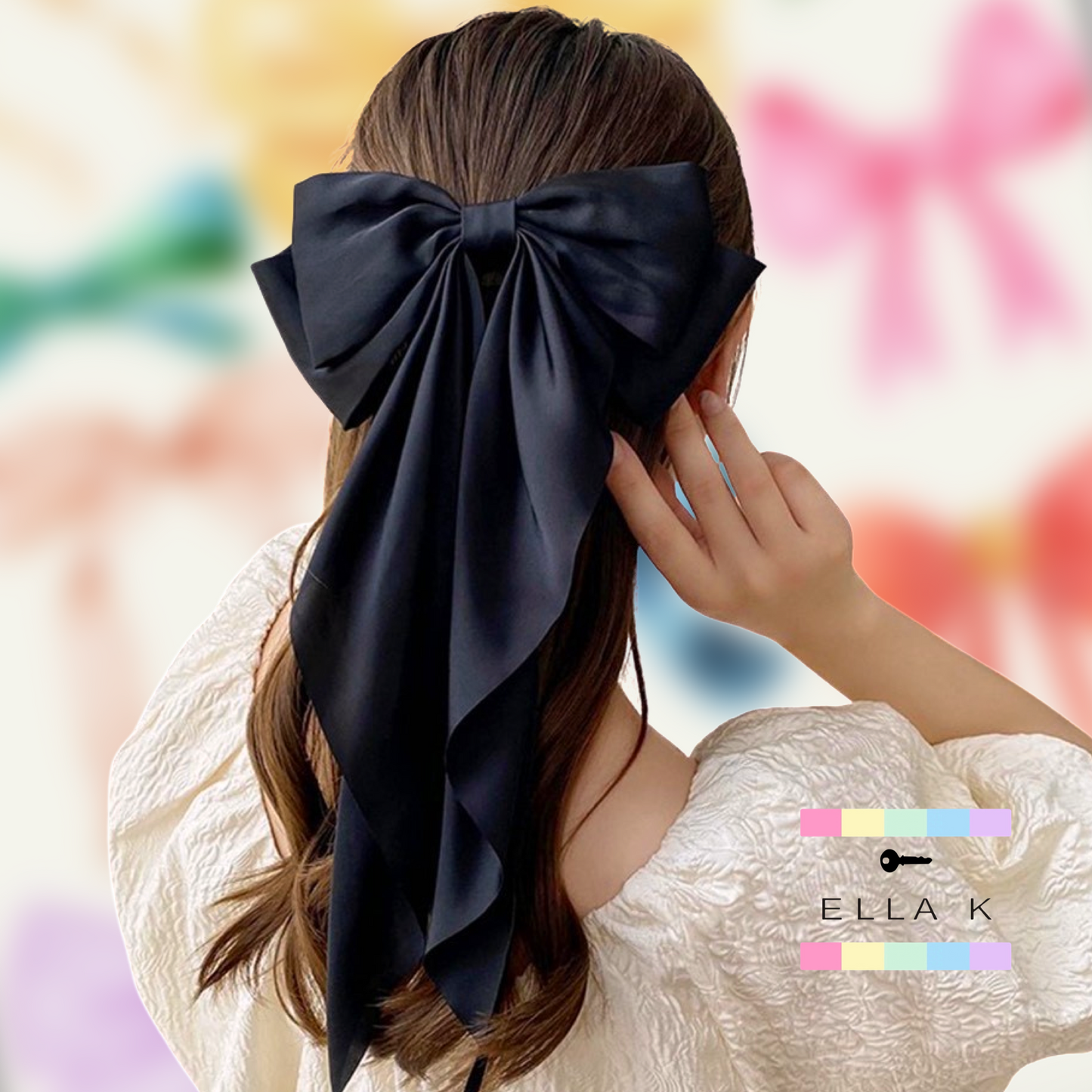 Black Satin Bow Barrette Hair Clip