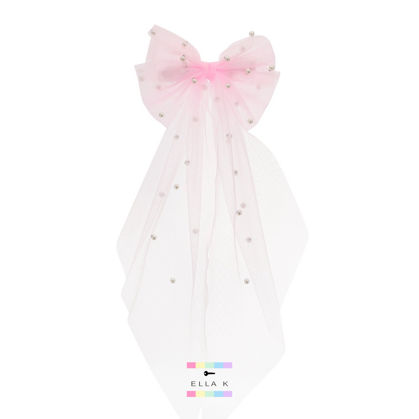 Full Of Pearls Tulle Hair Bow Barrette - Pink