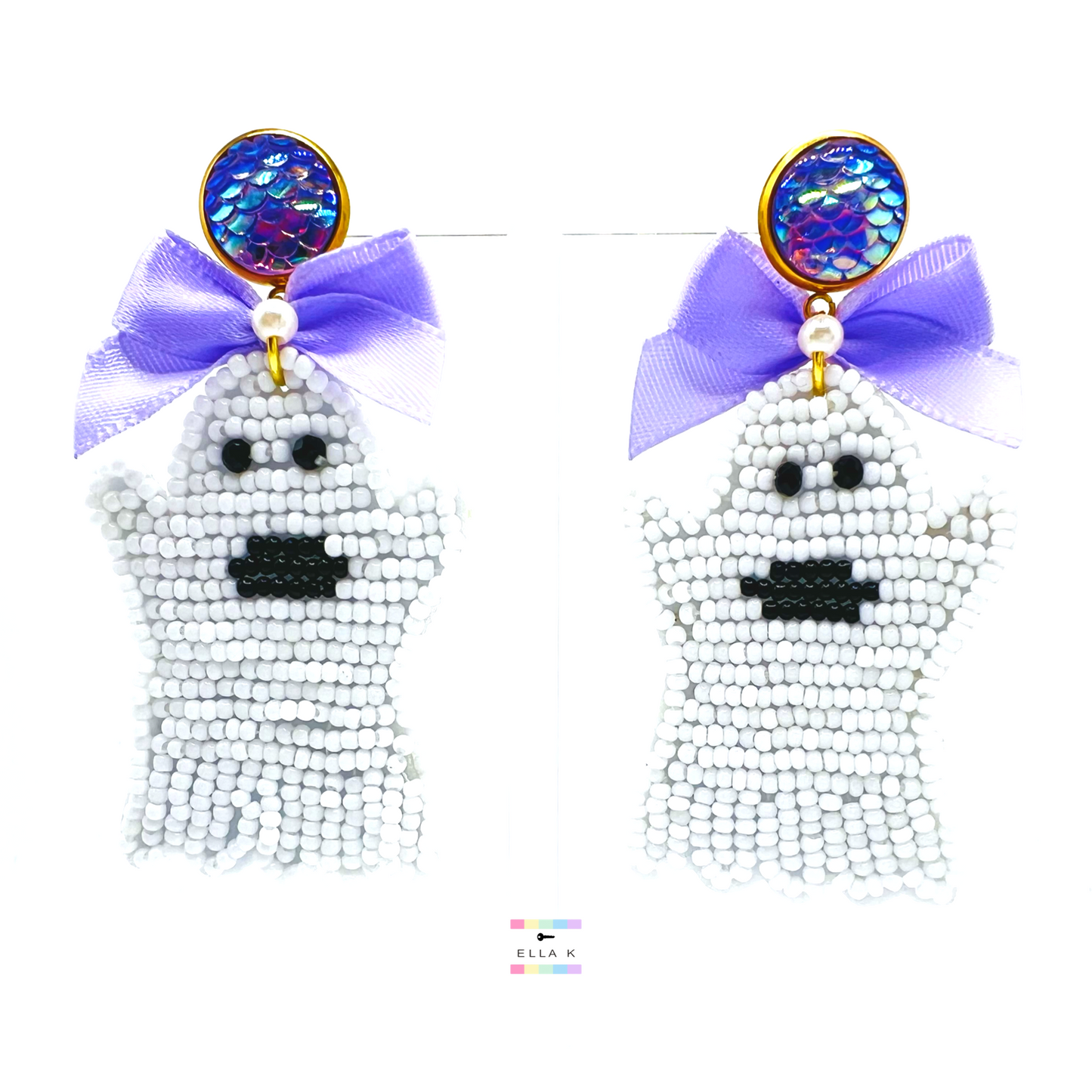 Beaded Ghost  Halloween Earrings